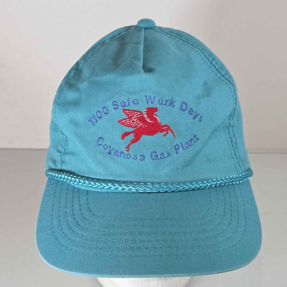 Vintage Mobil 1100 Safe Work Days Coyanosa Gas Plant Adjustable Snapback Hat